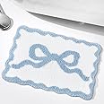 Tinideya Blue Scalloped Bow Bathroom Mat 16" x 24" Non Slip Coquette Bow Rug Cute Aesthetic Scallop Carpet Preppy Room Decor Microfiber Absorbent Bath Rug for Bathroom Bathtub Shower Bedroom