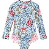 Baby Toddler Girl Long Sleeve Ruffle Swimsuit One Piece Zipper Rash Guard Bathing Suit with UPF 50+ Sun Protection