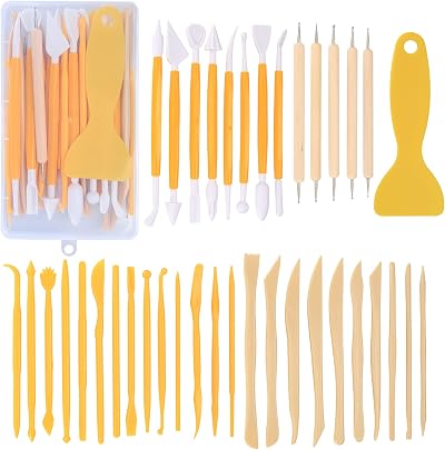 Tomoyuki Pottery Clay Sculpting Tools 39 Pcs Wood Plastic Metal Dual-Head