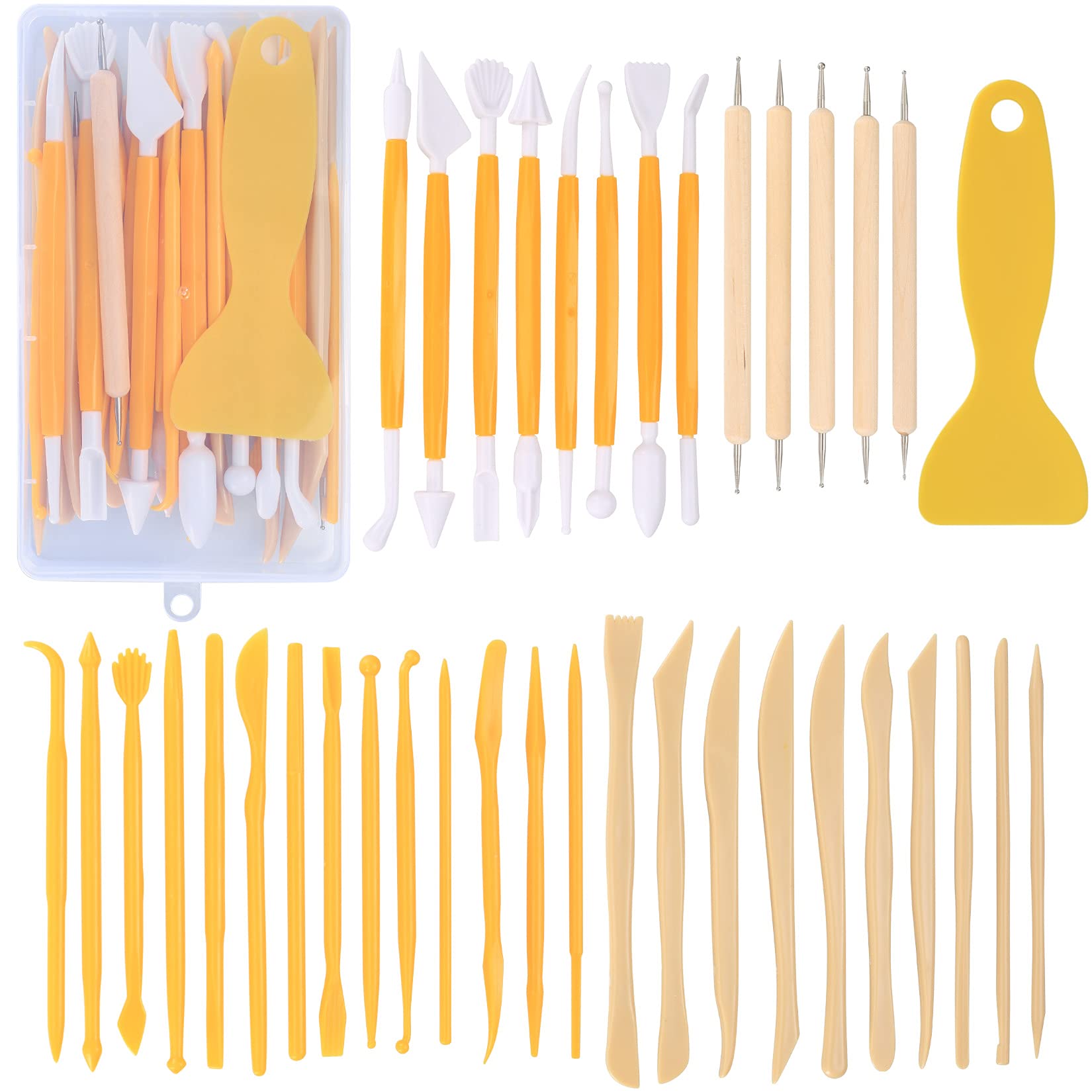 Pottery Clay Sculpting Tools, Polymer Clay Tools, Wood Carving Tools, Pottery Clay Modelling Tools Double-Ended for Sculpture, Modelling Clay, Polymer, Ceramic, Embossing (39pcs)