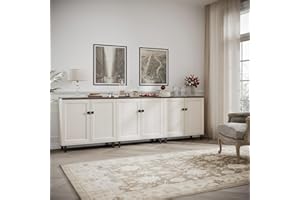 FENSULN Buffet Sideboard Cabinet Farmhouse Modern 3 in1 Storage Cabinet with Adjustable Shelves for Kitchen, Coffee Bar, Living Room, White