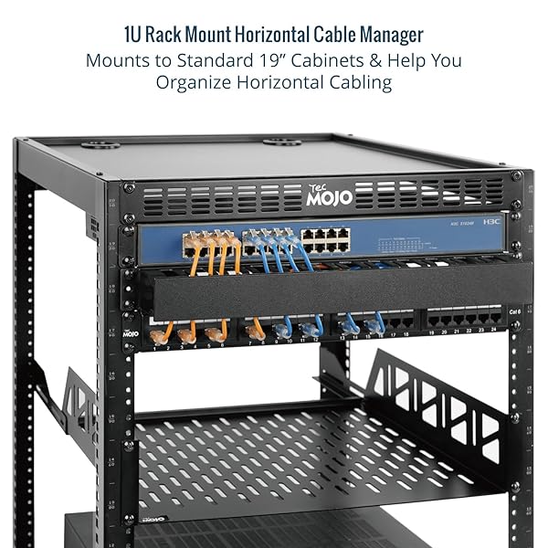 TECMOJO 2 PACK 1U SERVER RACK HORIZONTAL CABLE MANAGEMENT WITH COVER,2.6“ DEPTH PLASTIC CABLE MANAGER,RACK MOUNT 12 SLOTS WIRE DUCT ORGANIZER,FOR 19 INCH AV/IT/DATA/AUDIO AND NETWORK CABINET