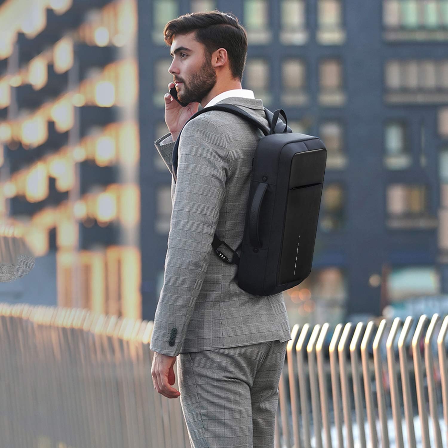 FANDARE 3 in 1 Men's Business Backpack with USB Charging Port Laptop Handbag Switch Travel Shoulder Bag Waterproof Polyester Black - Image 3