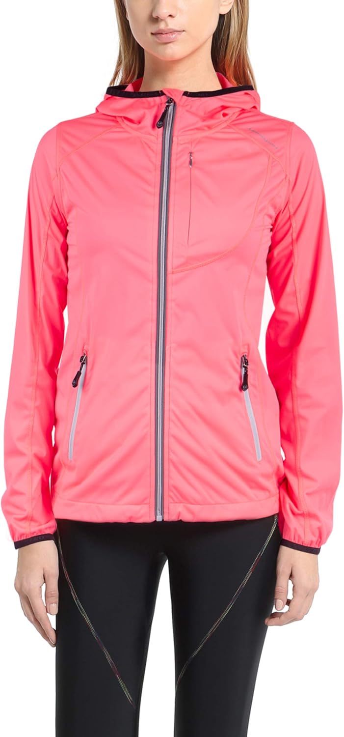 Ultrasport Advanced Damen Trainings- Laufjacke Eldy, dünn,Sport- und Outdoor Funktionsjacke mit Kapuze, wasser- und winddicht, atmungsaktiv, elastisch,top modisches Design mit Reflektor-Prints