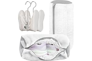 Mowtential Shoe Washing Machine Bag (2 Pack) -Reusable Laundry Bag with 2 Drying Racks & 12 Cleaning Balls, Universal Fit for Sneakers, Running Shoes, Tennis, Protects Shoes from Damage -White