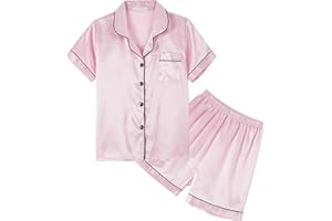 Hupohoi Unisex Kids Boys and Girls Pajama Sets Summer Short Sleeve With Shorts Sleepwear Silky Button Down Loungewear
