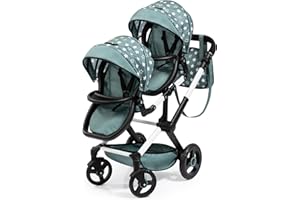 Bayer - Twin Dolls Pram Xeo - Baby Stroller Carriage for Dolls with Bag, Adjustable Handle - Dolls Up to 18” - Age 3+ - Teal 