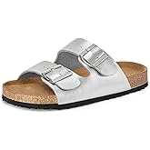 mysoft Womens Flat Sandals Cork Footbed Slides 2 Straps Adjustable Buckle Slip On Summer with +Comfort Shoes