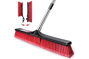 MASTERTOP 24" Push Broom Outdoor, Heavy Duty Garden Brush Broom with 58" Long Handle and Stiff Bristles,Commercial Outdoor Broom for Deck Driveway Garage Yard Patio Warehouse Concrete Floor Cleaning