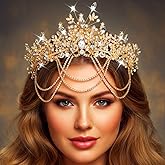 Kilshye Rhinestone Wedding Crown Gold Queen Tiara Bridal Prom Hair Accessories for Women