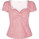 YARN & INK Women's Rockabilly Tops, 1950s Pinup Vintage Blouse Square Neck Slim Fit Shirt Classic Elegant for Women Girls