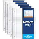 Oxford Reinforced Lined Loose Leaf Notebook Paper, College Rule, 500 Sheets | Plastic-reinforced strip guards the 3 holes from tearing. Five 100-sheet packs, college rule, 9/32 in spacing, 8.5 x 11 in.
