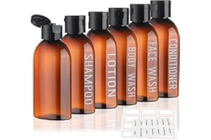 KITCHEN GIMS Travel Bottles for Toiletries 6 PCS 3.4oz/100ml Travel Size Containers Plastic Lotion Bottles TSA Approved Leak Proof Squeeze Bottles with Flip Cap for Toiletries, Shampoo & Lotion (Brown)