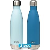MIRA 2 Pack 17 oz Insulated Water Bottle - Stainless Steel Cola Shape Thermo - Double Wall Hot & Cold Flask (24Hr Cold/12Hr Hot) - Pearl Blue & Hawaiian Blue