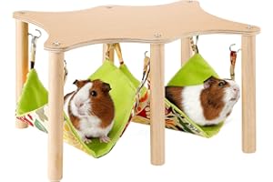 ALPHATOOL Guinea Pigs Hammock with Natural Wooden Stand- Large Hanging Hammock Bed for Piggies Chinchilla Hamster Bunny Ferrets Hiding Sleeping