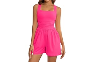 LOOKBOHO Women's Summer Rompers Square Neck Sleeveless Waist Corset Sexy Atheletic Workout Short Jumpsuit One Piece Outfits