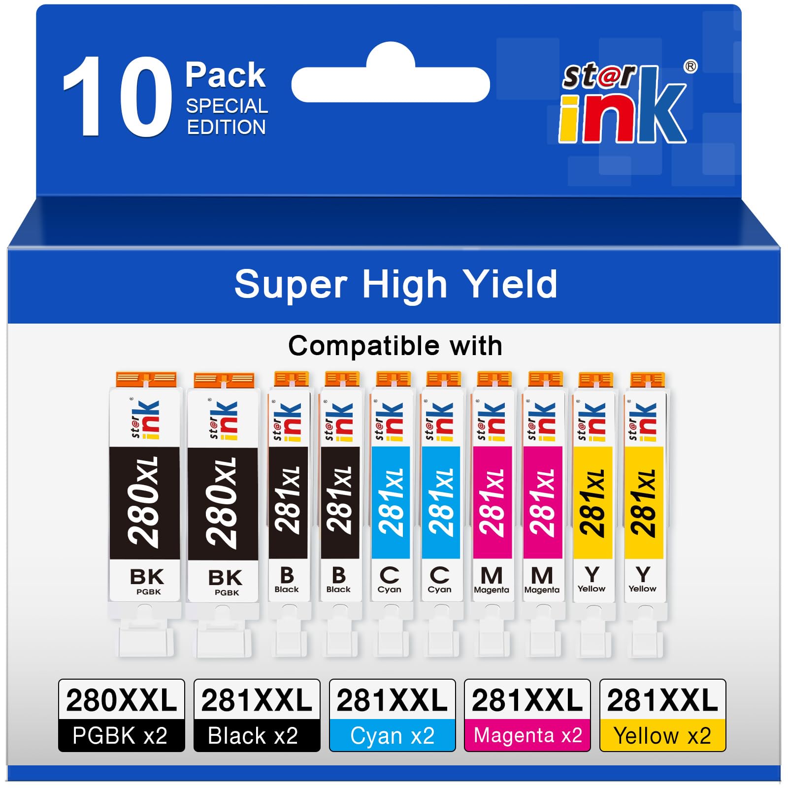 10 Pack 281XXL 280XXL Ink Cartridge Replacement for Canon 281 Ink Cartridges for Canon TR8620a Ink Cartridge TR8620 TR8520 TR7520 TR8600 TS6120 TS6220 TS6320 TR8500 Printer-2PGBK/2BK/2C/2M/2Y