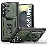 PASNEW for S25 Ultra Case Military,Camera Slide Cover & Metal Ring Kickstand,Multi-Layer Heavy Duty Shockproof Protective Hard Shell for Samsung Galaxy S25Ultra,Army Green