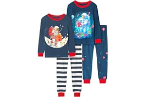 Vopawetty Boys 4-Piece Pajamas Cotton Christmas Halloween Pjs Set Kids Sleepwear