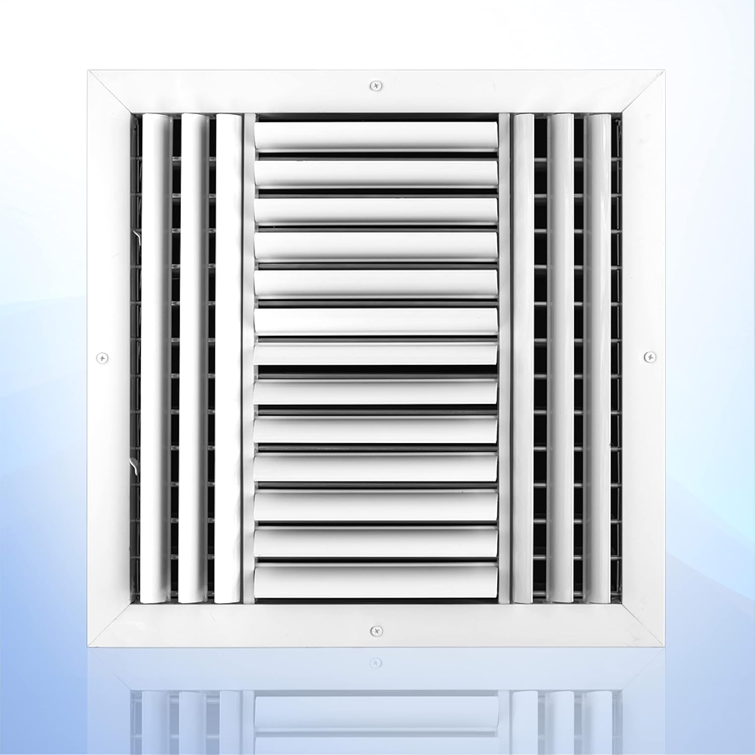 Registers, Grilles & Vents - 14 x 14 inch Ceiling Vent Cover in Aluminum, Air Diffuser HVAC air Supply Vent. 4 Way air Direction with Adjustable Curved Blades. White. The Duct Hole Must Measure 14
