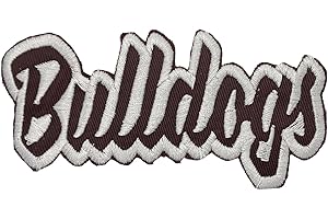 WHOLESALE APPLIQUE Bulldogs Mascot, Team Name, Embroidered, Iron on Patch (Maroon Twill/White Outline)