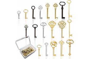 WAH LIN PARTS Universal Skeleton Keys Replacement, 19Pcs Hollow Barrel Skeleton Key Set for Vintage Old Furniture, Antique Furniture, Cabinet Doors, Grandfather Clocks, Old Style Cabinets or Doors