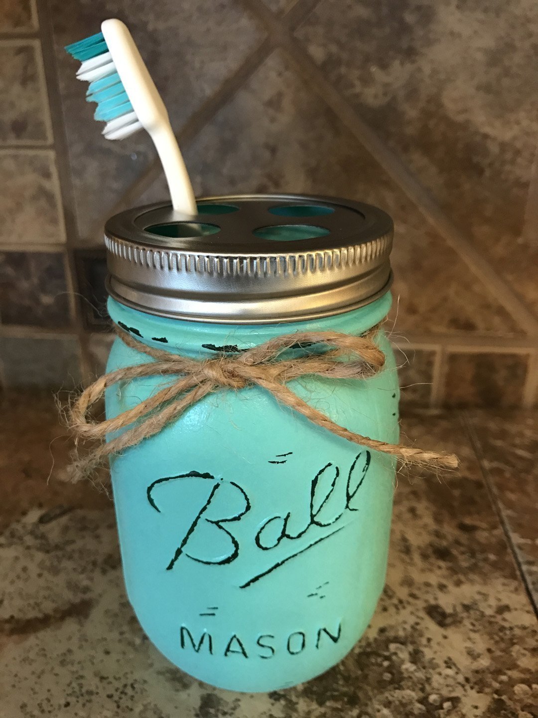 Amazon Com Toothbrush Holder Mason Canning Jar Hand Painted Distressed Ball Pint Stainless Steel Silver Bathroom Decor Gray Grey Seafoam Light Blue Turquoise Pewter Green Cream Tan Brown Yellow Handmade