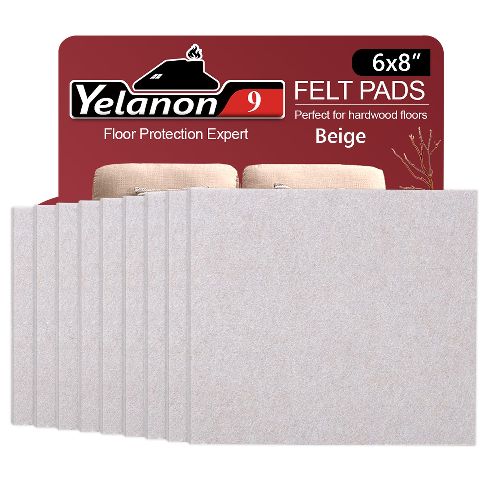 Yelanon Felt Furniture Pads 9 Pieces 15 x 20cm Furniture Pads Self Adhesive, Cuttable Felt Chair Pads, Anti Scratch Floor Protectors for Furniture Legs Furniture Couch Felt Feet Hardwood Floor, Beige