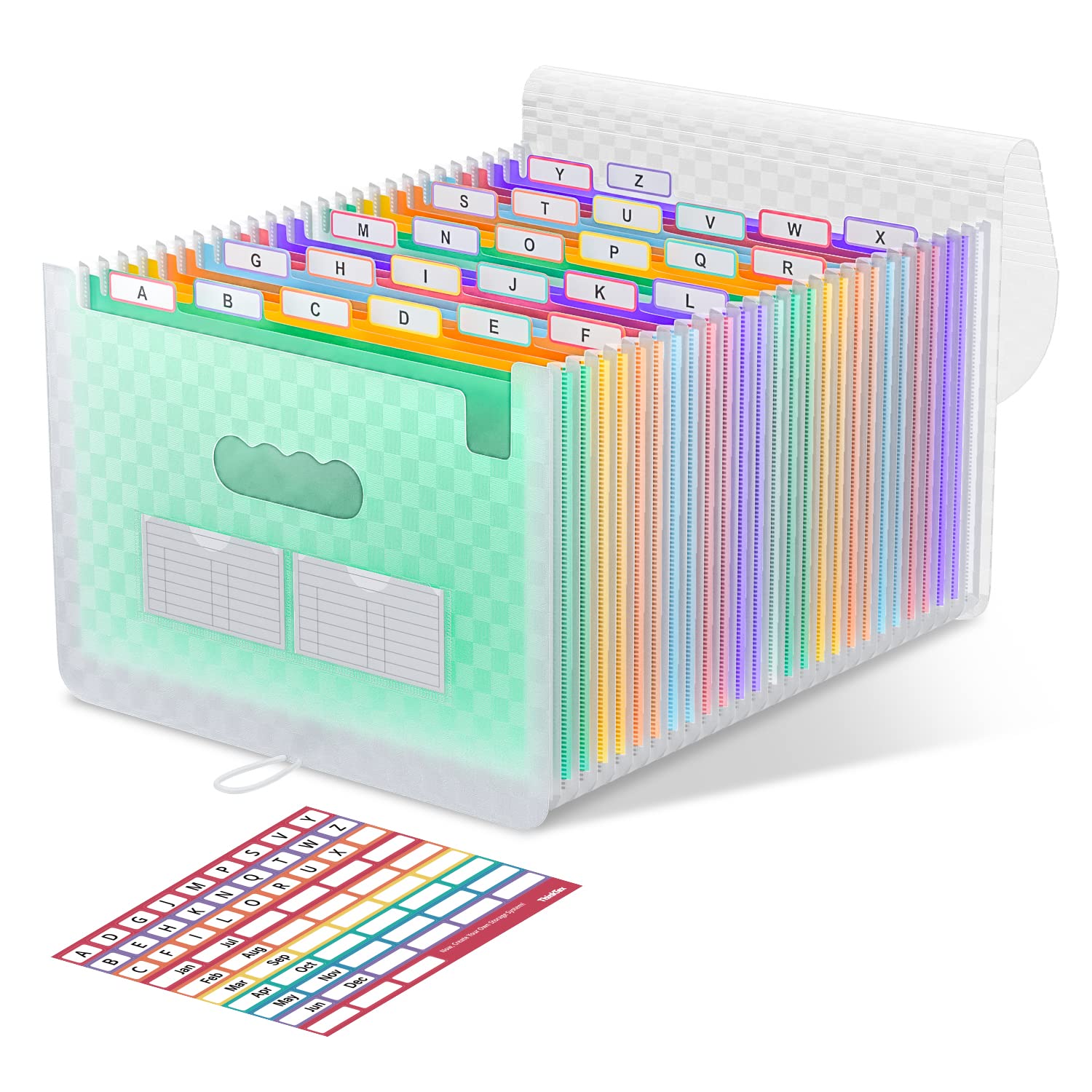 ThinkTex Accordion‌ File Organiser, 26 Pockets Expanding File Folders, Monthly Bill Receipt Documents Organiser, Colorful Tabs, Letter/A4 Size