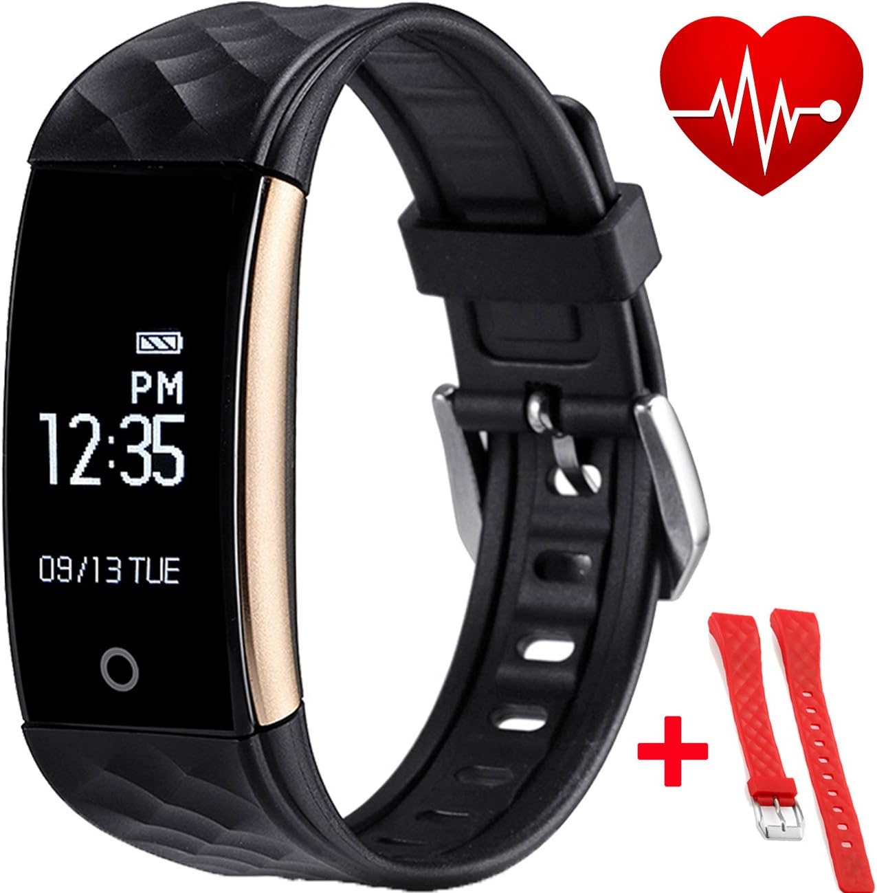 Smart Bracelet,Fitness Tracker with Replaceable Strap, Health Tracker, Activity Pedometer Wristband, Sleep Tracker, Smartwatch for iPhone and Android (For iPhone 7/7 Plus/6s/6/6 Plus/5/5S/SE, Huawei Mate 7/P9, LG, Sony etc.)