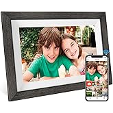 Frameo 10.1 Inch WiFi Digital Picture Frame，1280 * 800IPS HD Cloud Smart Digital Photo Frame,32GB Storage, Wall Mountable, Auto-Rotate,Easy to Share Photos or Videos via FRAMEO APP （Wood Frame）