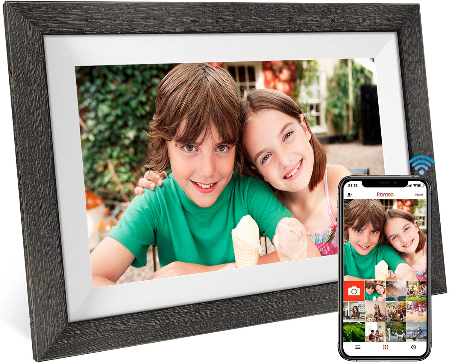 Photo 1 of Frameo 10.1 Inch WiFi Digital Picture Frame?1280 * 800IPS HD Cloud Smart Digital Photo Frame,32GB Storage, Wall Mountable, Auto-Rotate,Easy to Share Photos or Videos via FRAMEO APP ?Wood Frame?