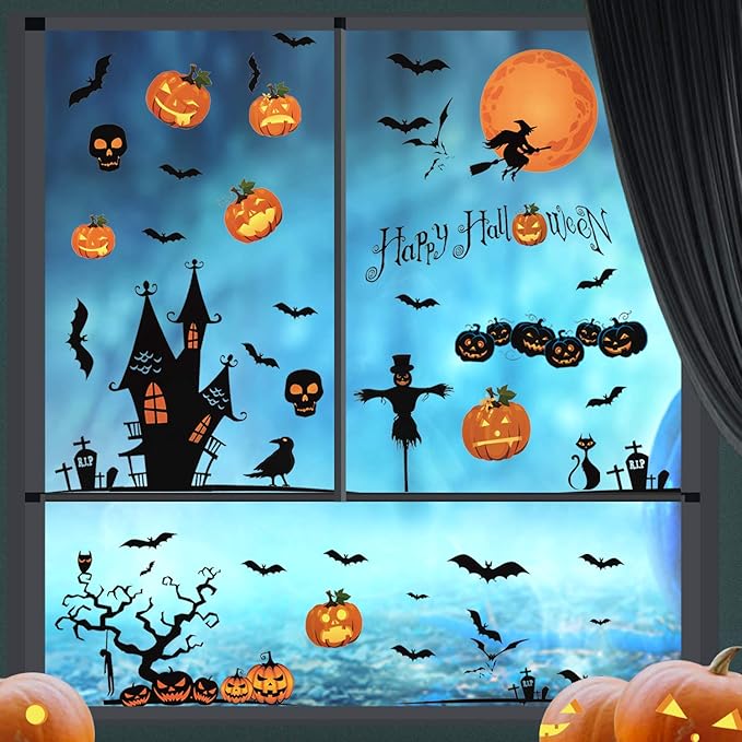 LessMo Halloween Window Clings, 4 Sheets Halloween Window
