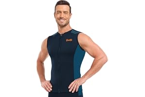 GoldFin Mens Wetsuit Vest, Sleeveless Wet Suits Tops for Men 2mm Front Zip Neoprene Jacket Swimming Diving Surfing Snorkeling