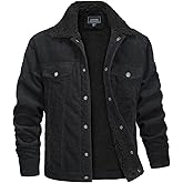 MAGNIVIT Men's Corduroy Fleece Cargo Jacket Winter Snap Button Lapel Sherpa Lined Trucker Cowboy Coat with 5 Pockets