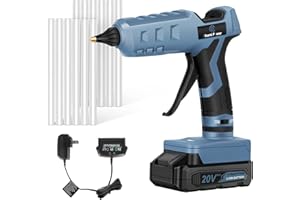 C P CHANTPOWER 20V 1.5Ah Li-ion Battery Powered Hot Glue Gun Full Size with 12 PCS Glue Sticks, Rechargeable Cordless Glue Gun with Charger for DIY Projects, Arts, Crafts & Home Quick Repairs