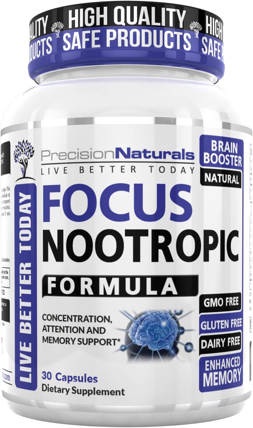 Precision Naturals Focus Nootropic Supplement – Enhance Brain Performance, Focus and Memory with Balanced Nutrition