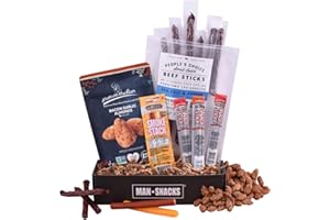 ManSnacks Jerky & Nuts Gift Basket for Men - 13 pc - Delicious Variety of Beef Snack Sticks, Turkey Sticks, Cheese Sticks, and Gourmet Nuts, in a Manly Gift Box | Unique Gift Idea for Jerky Lovers
