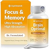 OPTINOURISH Brain Supplement for Memory and Focus, Nootropic for Adults, Fuel Brain Energy & Mental Clarity, Caffeine Free,Cognitive Support, Doctor-Formulated, Made in USA,cGMP,120 Caps