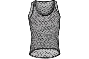 Juflam Men's Fishnet See Through Tank Top Muscle Workout T Shirt Mesh Transparent Tees Top