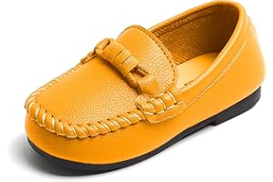 Uineky Toddler Boys Girls Leather Loafers Dress Shoes Little Kid Oxford Flats Casual Moccasins Slip-On School Uniform Walking Boat Shoes
