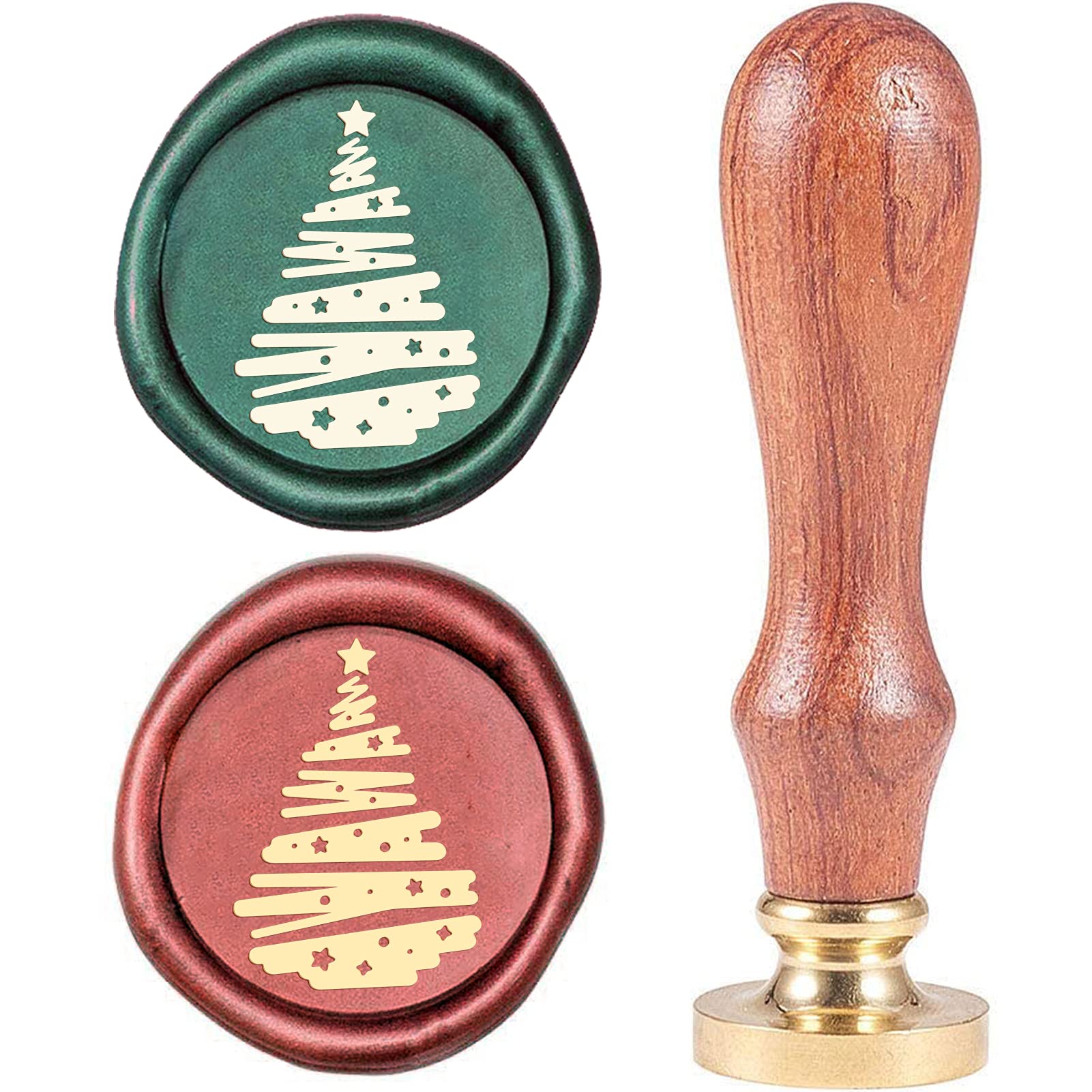 CRASPIRE Christmas Tree Wax Seal Stamp Star Vintage X'MAS EVE Brass Head Wooden Handle Removable Sealing Wax Stamp 25mm for Envelopes Wedding Invitations Wine Packages Christmas Halloween Party