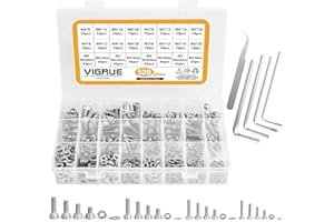 VIGRUE 304 Stainless Steel Screws and Nuts, M3 M4 M5 M6 Hex Socket Head Cap Screws Assortment Set Kit with Storage Box (520 Pcs Hex Socket Head Cap Screws Nuts)