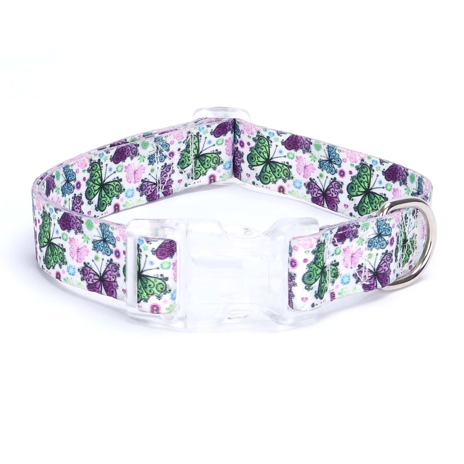 haoyueer Dog Collar for Small Medium Large Dogs, Adjustable Soft Puppy Cats Collars Multicolor Patterns Collars for Dogs Girl Boy Puppy Walking Running Training (M, Butterfly)