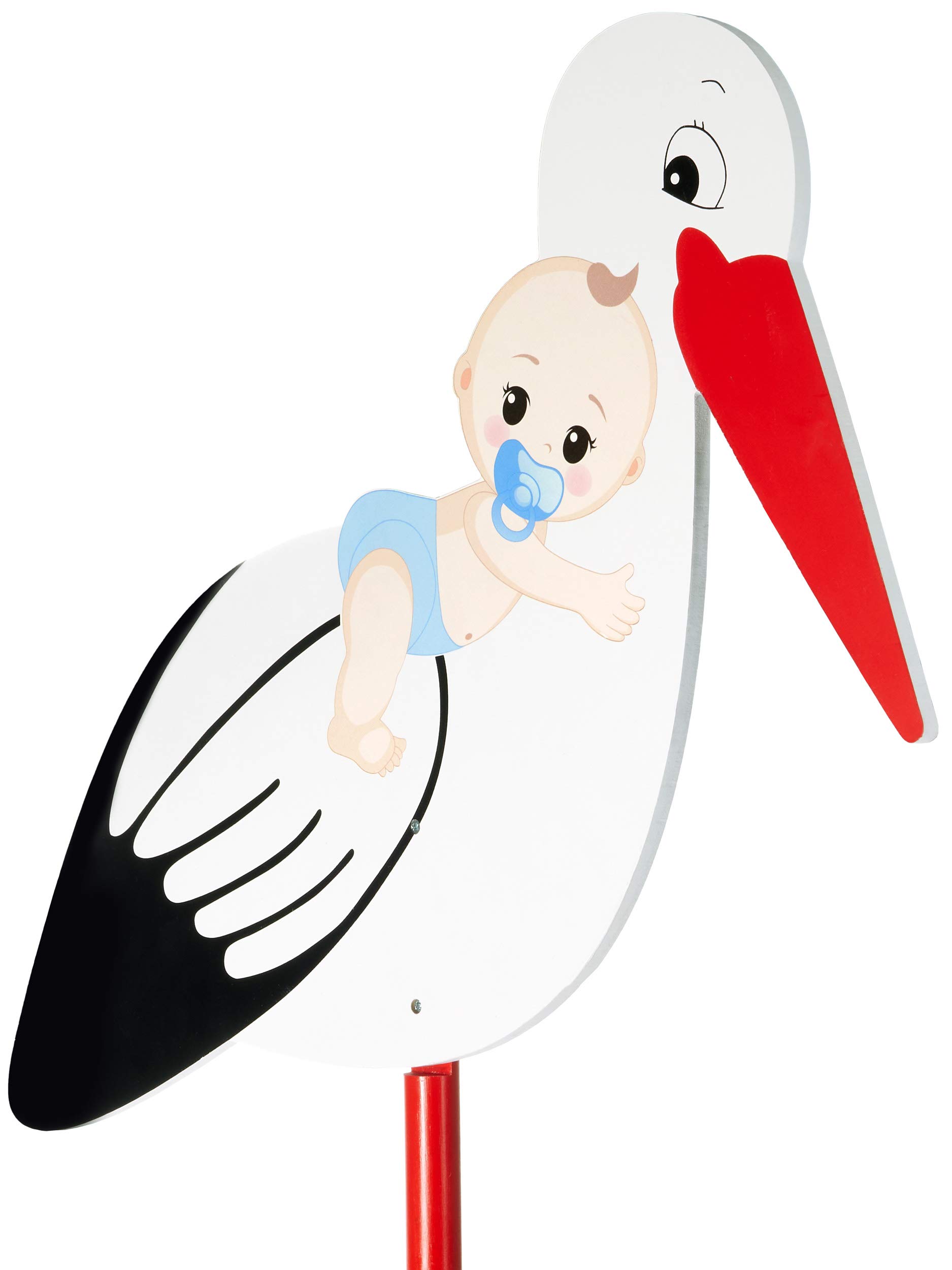 BRUBAKER Large Wooden Stork with Baby Blue - Rattle Stork to Stick for Inside and Outside - Birth Baby Stork for Boys - Birth Gift 40 Inches Large, Printed on Both Sides