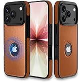 CASEKULT for iPhone 17 Pro Max Case,Compatible with MagSafe,Vintage Elegant Leather Soft Bumper Protective Phone Cover Magnetic Case for iPhone 17 Pro Max - Brown