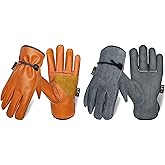 VZT 2 Pairs Leather Work Gloves for Men or Women, Non-fading Cowhide, for GardeningConstruction, Welding, Yardwork, driver
