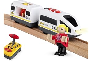 Mykafort Remote Control Train Set for Kids – Battery Operated Locomotive with Carriage, Magnetic Connection & Sound Light Effects – Compatible with Wooden Railway Tracks – Ages 3+ (No Battery)