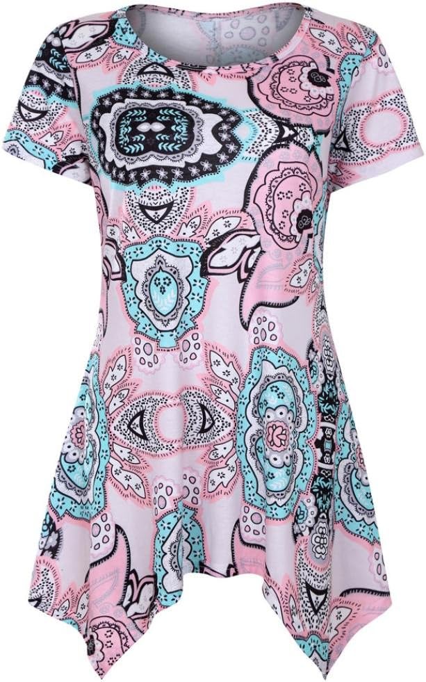 FORUU T Shirts for Women Short Sleeve Swing Tunic Summer Floral Flare Tee Blouse