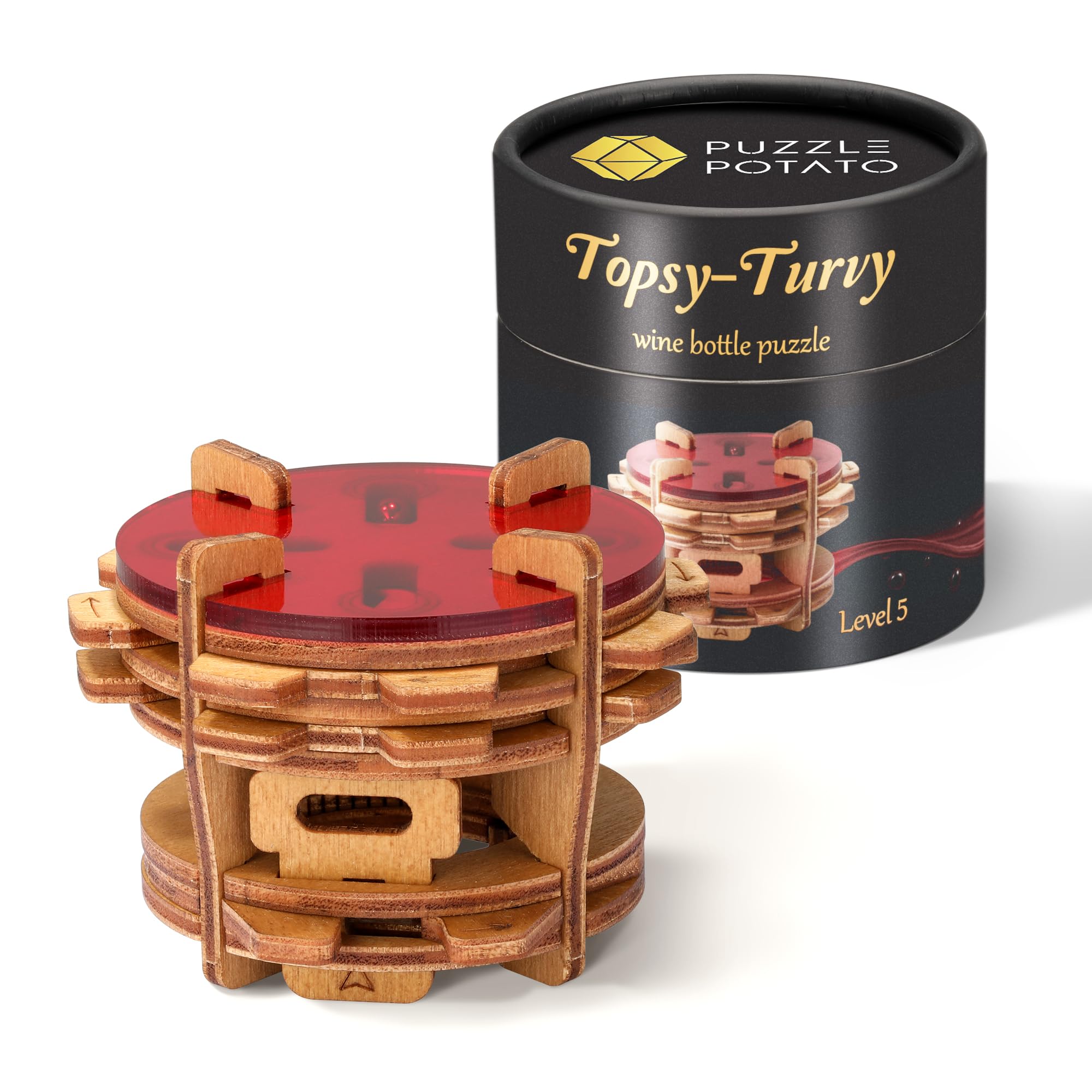 Puzzle Potato - Wine Bottle Puzzle - Brain Teaser Game for Adults - Bottle Lock Puzzle - Unique Gift Idea for Birthdays